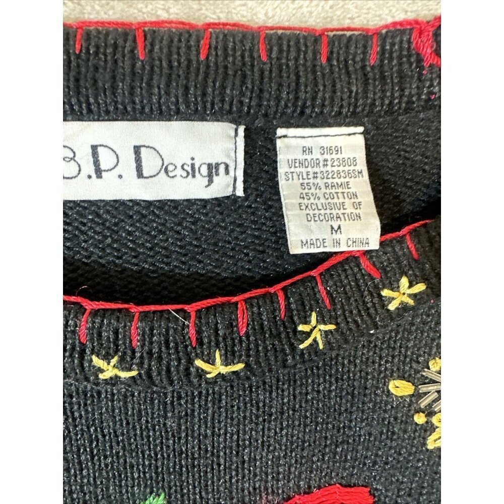 Women’s Vintage Christmas Sweater Granny Core Black Green B.P Design Size Medium - Picture 10 of 14
